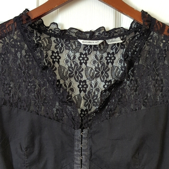 Malcolm & Co. 90's Vintage Whimsigoth Floral Lace Long Sleeve Blouse Black M - Picture 2 of 10
